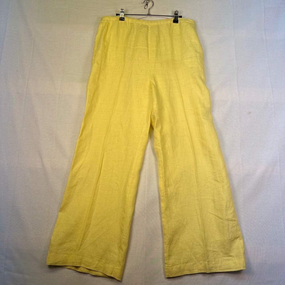 Chadwicks Women Yellow 100% Linen Wide Leg Pants Size 16 High Rise Side Zip